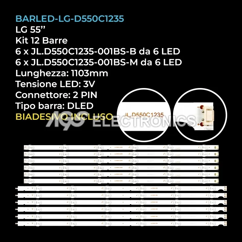 kit 12 barre LED retroilluminazione per LG 55 pollici modello 55UJ630YTA