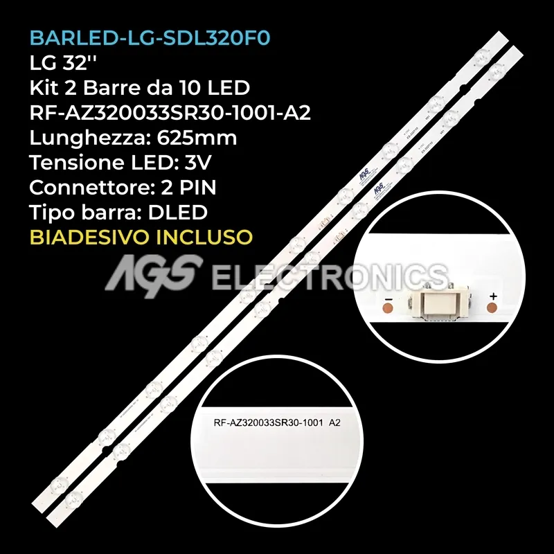 kit 2 barre LED retroilluminazione per LG 32 pollici modello 32LM631C0ZA