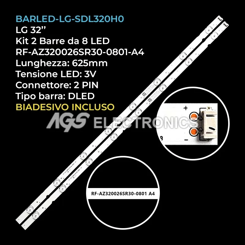 kit 2 barre LED retroilluminazione per LG 32 pollici modello 32LM630PUB