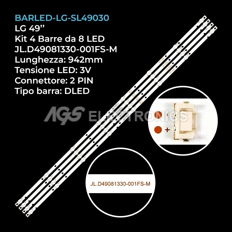 kit 4 barre LED retroilluminazione per LG 49 pollici pannello LC490DGJSKA4