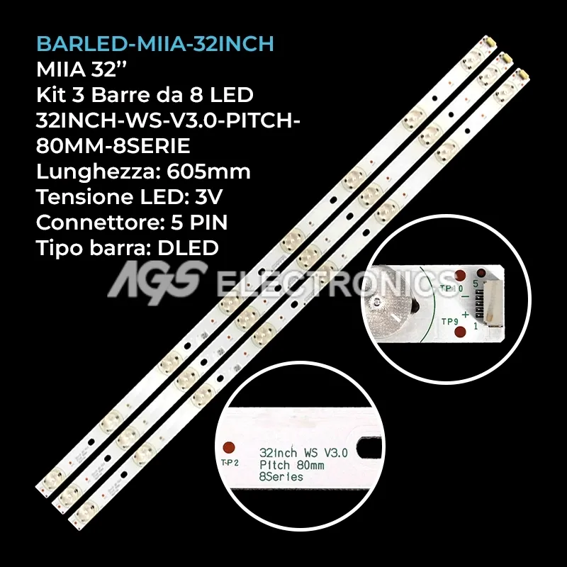 kit 3 barre LED retroilluminazione per Rca 32 pollici modello T315HB01V1