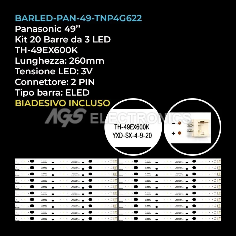 kit 20 barre LED retroilluminazione per Panasonic 49 pollici modello TX49FX620E