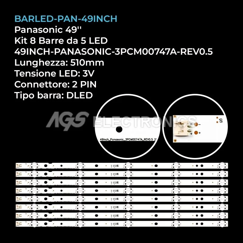 kit 8 barre LED retroilluminazione per Panasonic 49 pollici modello TZLP151KHAB1