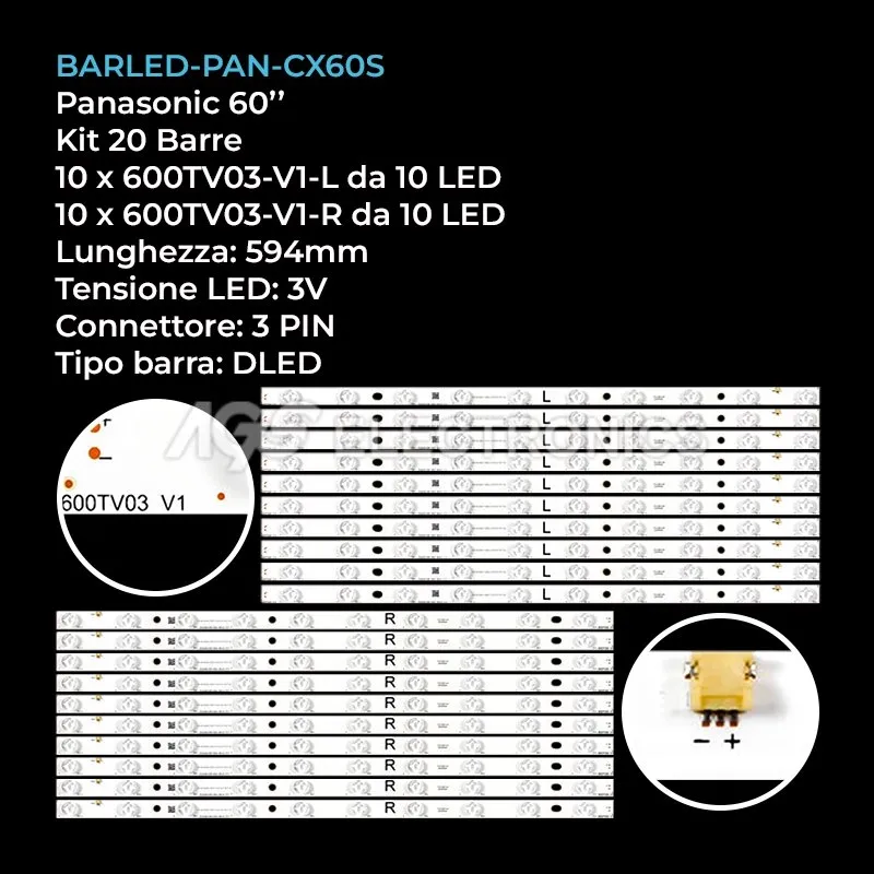 kit 20 barre LED retroilluminazione per Panasonic 60 pollici modello TX60CX750E
