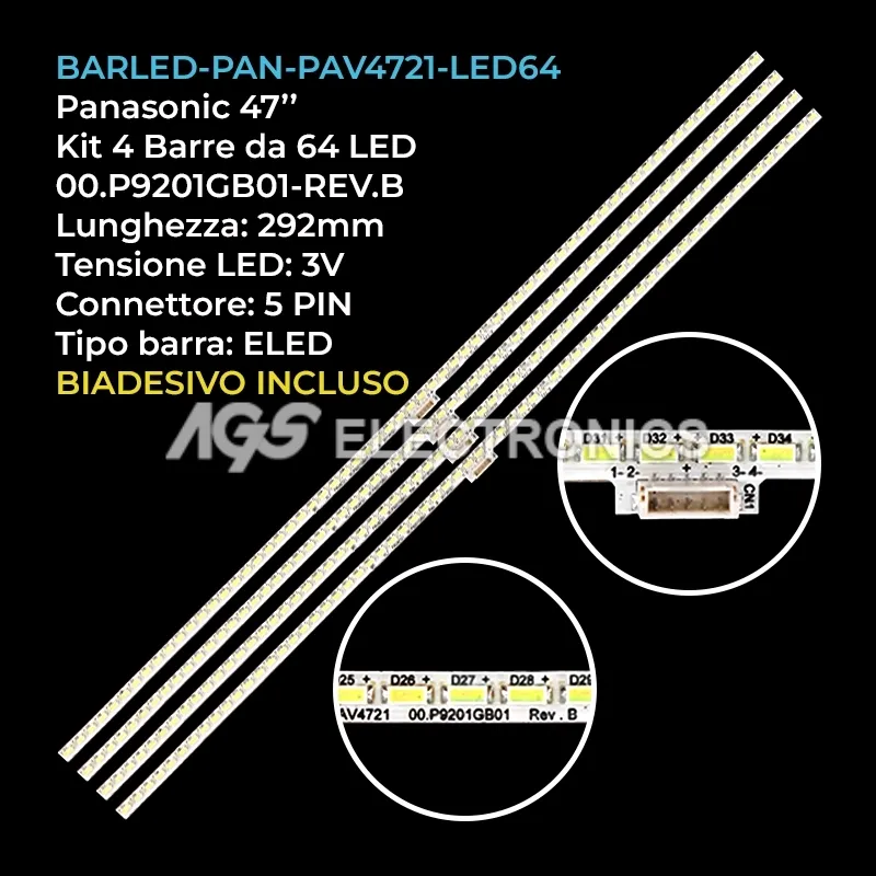 kit 4 barre LED retroilluminazione per Panasonic 47 pollici modello TXL47WT60B