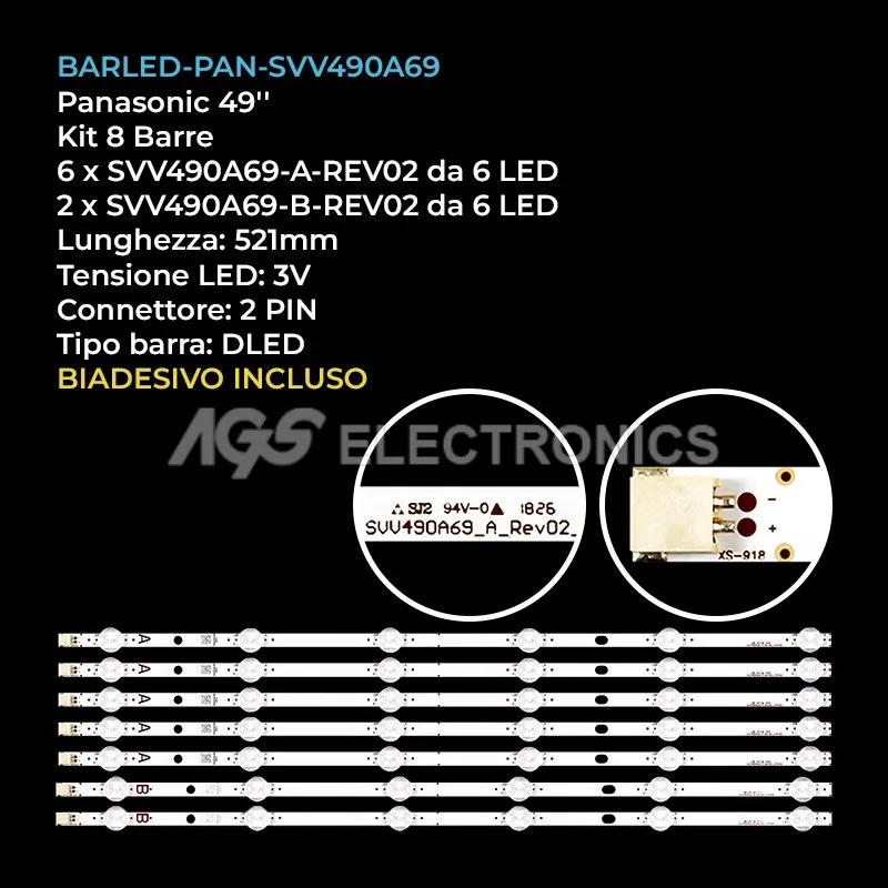 kit 8 barre LED retroilluminazione per Vestel 49 pollici pannello VES490QNYL2DN04