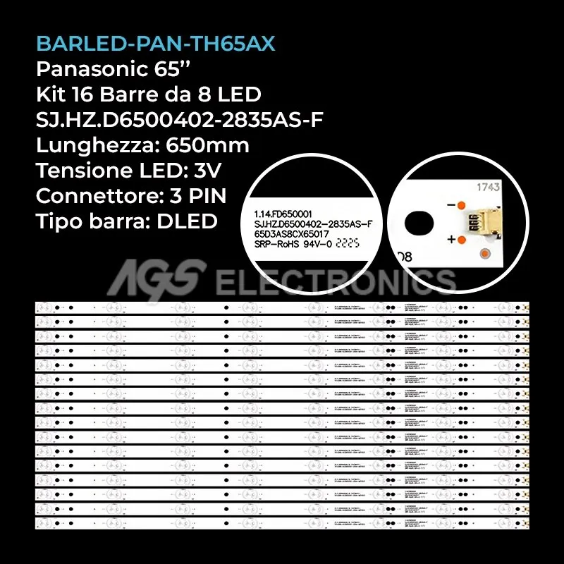 kit 16 barre LED retroilluminazione per Panasonic 65 pollici modello TH65AX600C