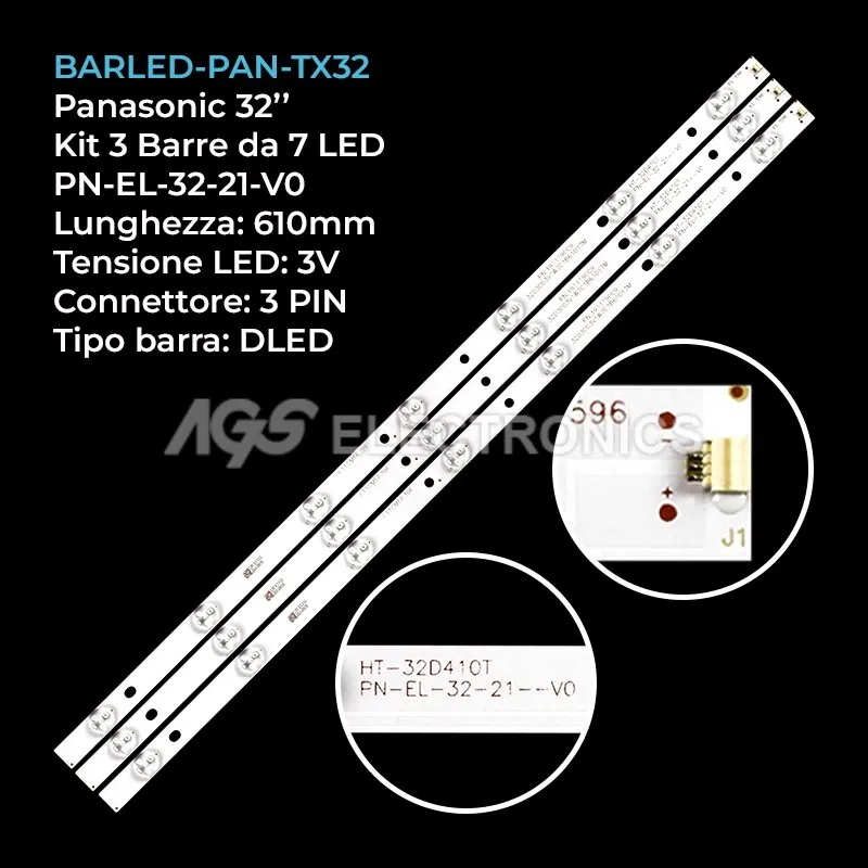 kit 3 barre LED retroilluminazione per Panasonic 32 pollici modello TX32ES403E
