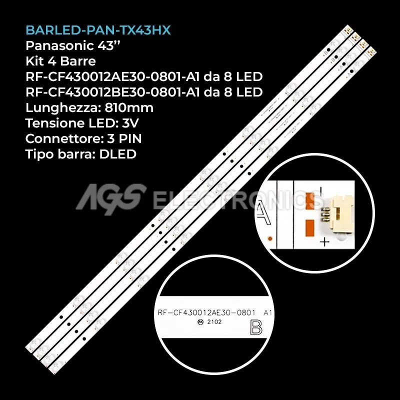kit 4 barre LED retroilluminazione per Vestel 43 pollici modello 43U9700