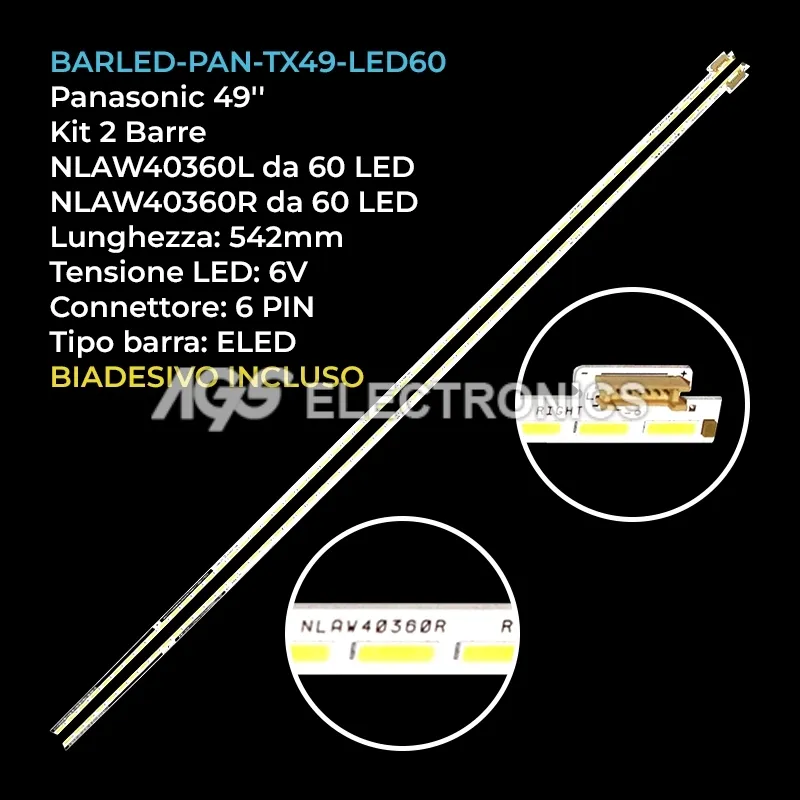 kit 2 barre LED retroilluminazione per Panasonic 49 pollici modello TX49DX600E