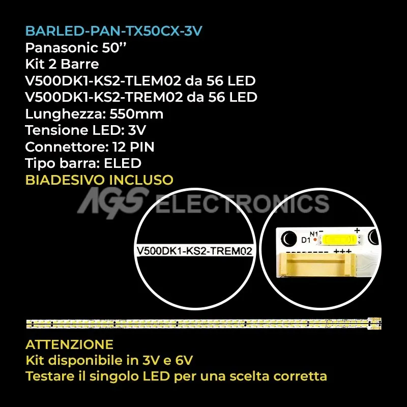 kit 2 barre LED retroilluminazione per Sharp 50 pollici modello LCD50DS6000A