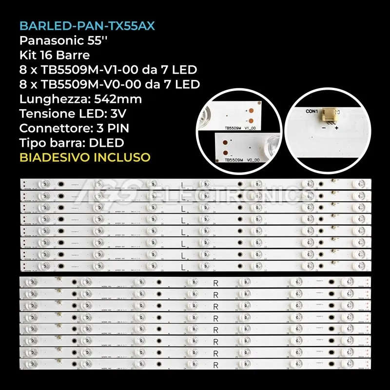 kit 16 barre LED retroilluminazione per Panasonic 55 pollici modello TH55AX670K