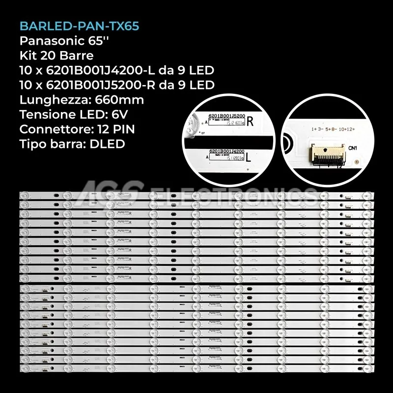 kit 20 barre LED retroilluminazione per Panasonic 65 pollici modello TX65C650U