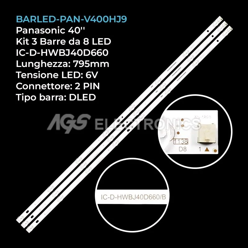 kit 3 barre LED retroilluminazione per Panasonic 40 pollici modello TH40DS500T