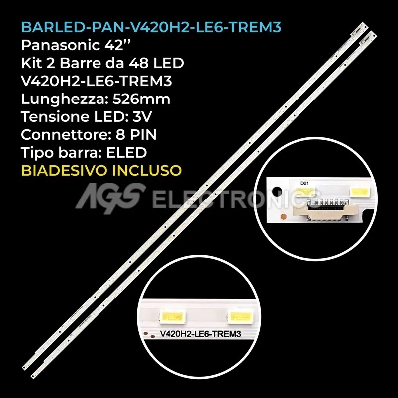 kit 2 barre LED retroilluminazione per Panasonic 42 pollici modello TX42AS600EW