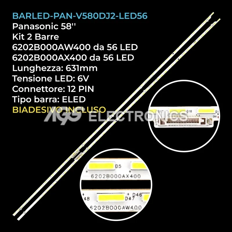 kit 2 barre LED retroilluminazione per Panasonic 58 pollici modello TX58DXF787