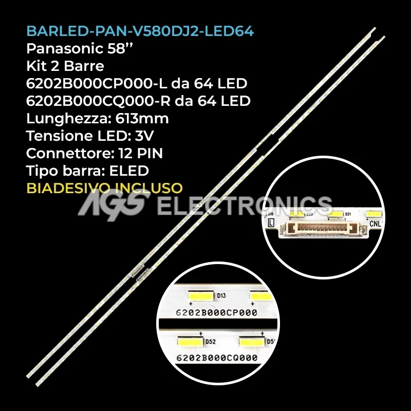 kit 2 barre LED retroilluminazione per Panasonic 58 pollici modello V580DJ2KS7