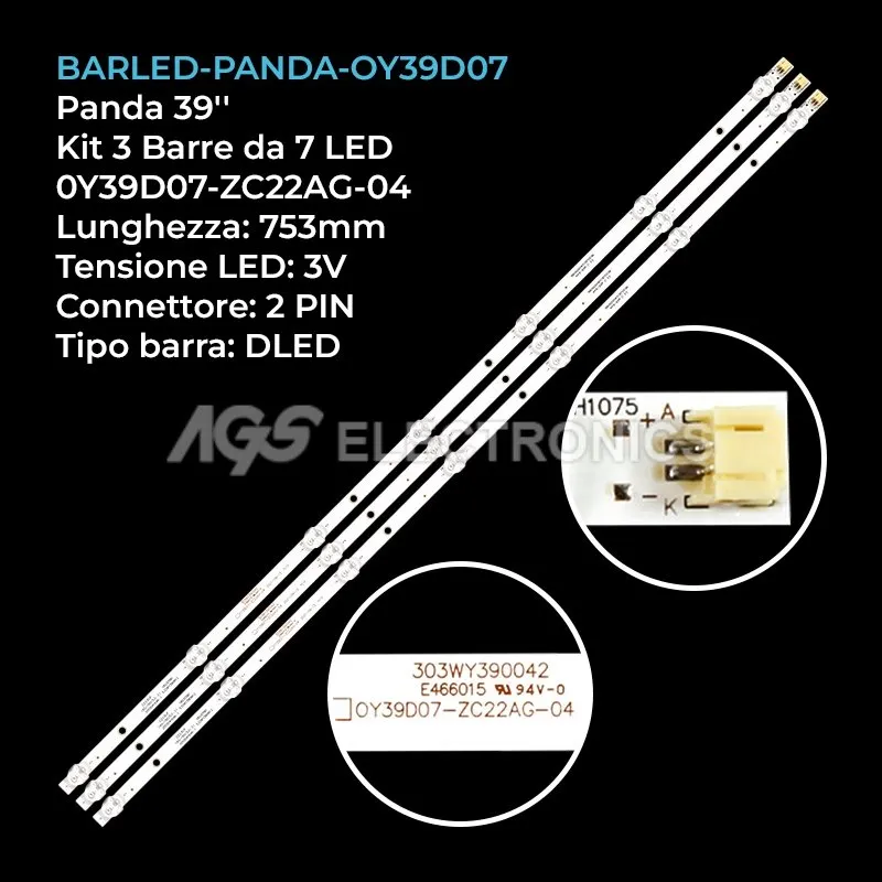 kit 3 barre LED retroilluminazione per Panda 39 pollici modello 39D18