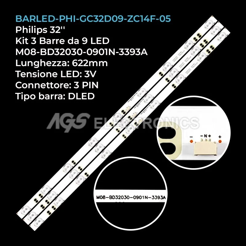kit 3 barre LED retroilluminazione per Philips 32 pollici modello 32PFF3058T3