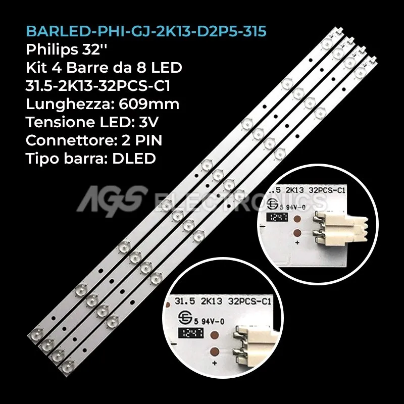 kit 4 barre LED retroilluminazione per Philips 32 pollici modello 32PFL3800