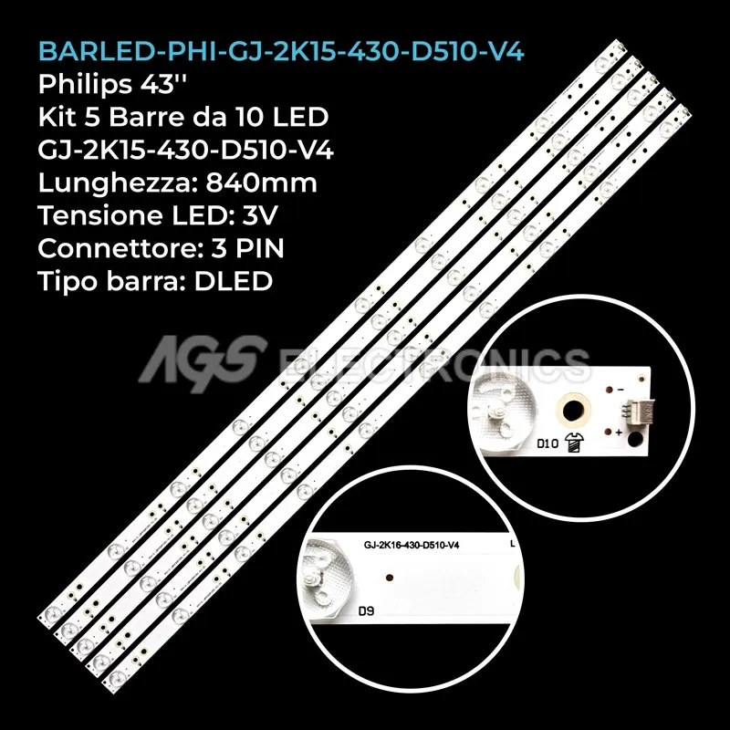 kit 5 barre LED retroilluminazione per Philips 43 pollici modello 43PFS4131