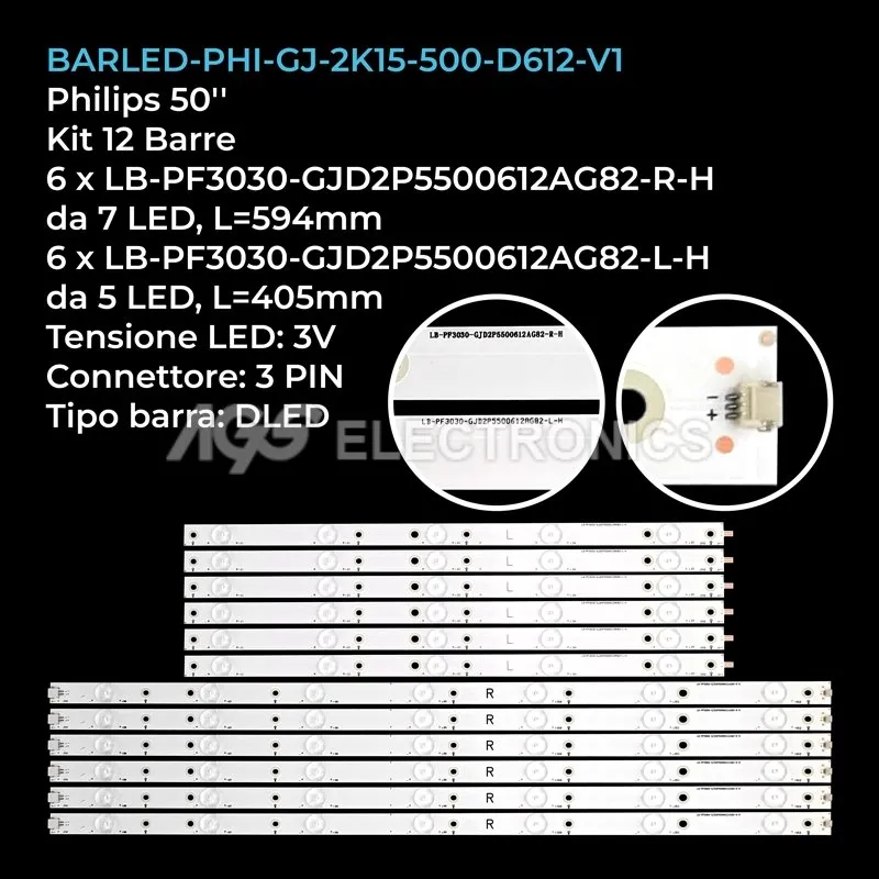 kit 12 barre LED retroilluminazione per Philips 50 pollici modello FZ1