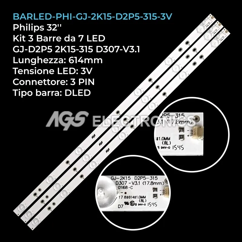 kit 3 barre LED retroilluminazione per Philips 32 pollici modello 32PHT4100