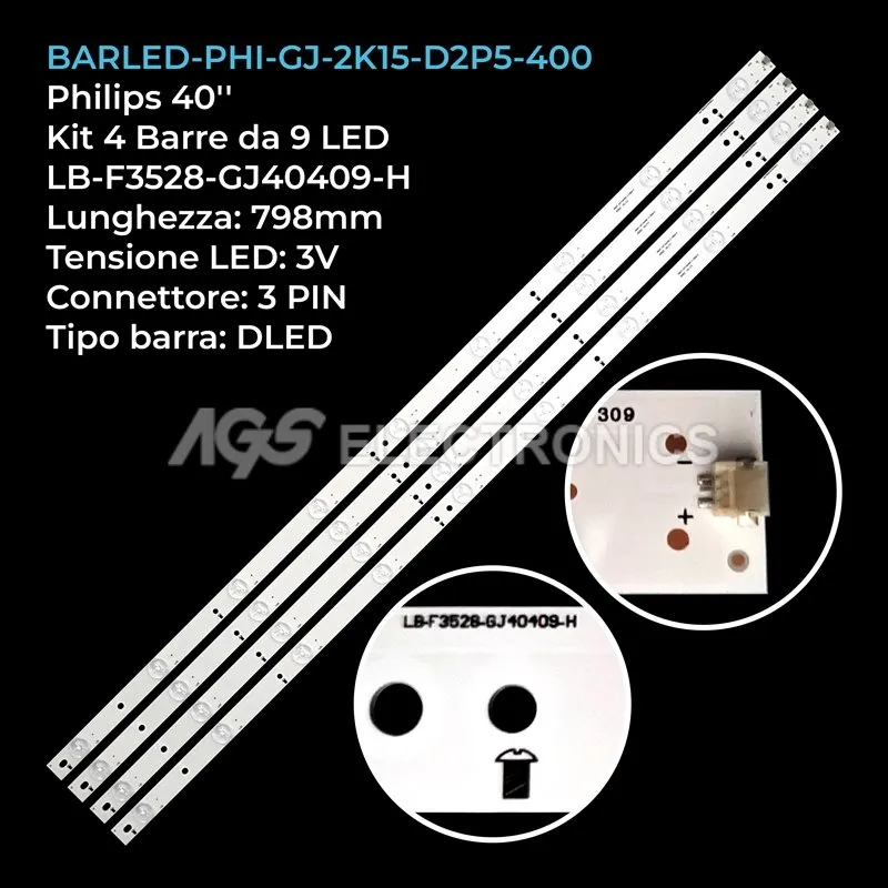 kit 4 barre LED retroilluminazione per Philips 40 pollici modello 40PFT5500T