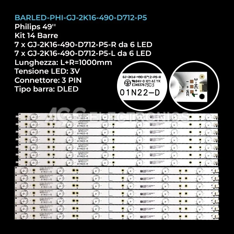 kit 14 barre LED retroilluminazione per Philips 49 pollici modello 49PUT6400