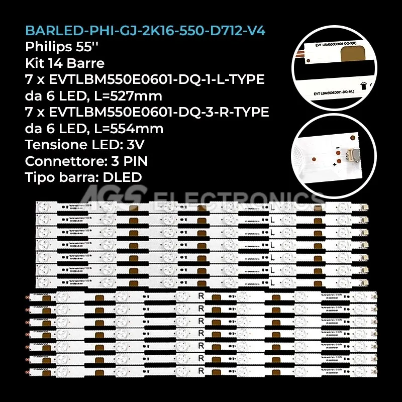 kit 14 barre LED retroilluminazione per Philips 55 pollici modello BDL5530QL