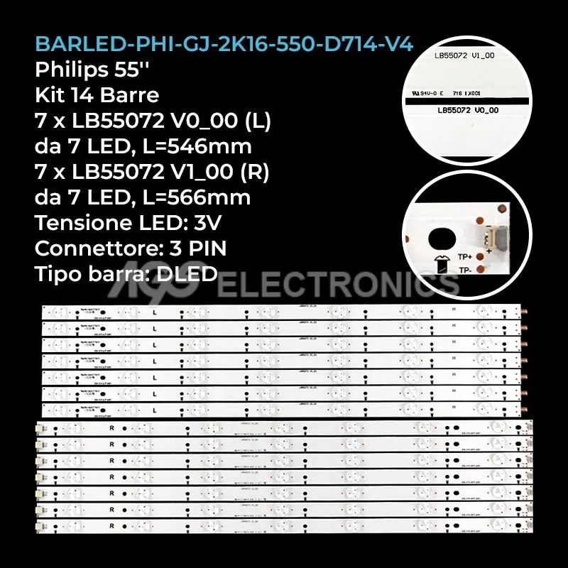 kit 14 barre LED retroilluminazione per Philips 55 pollici modello BDL5530QL