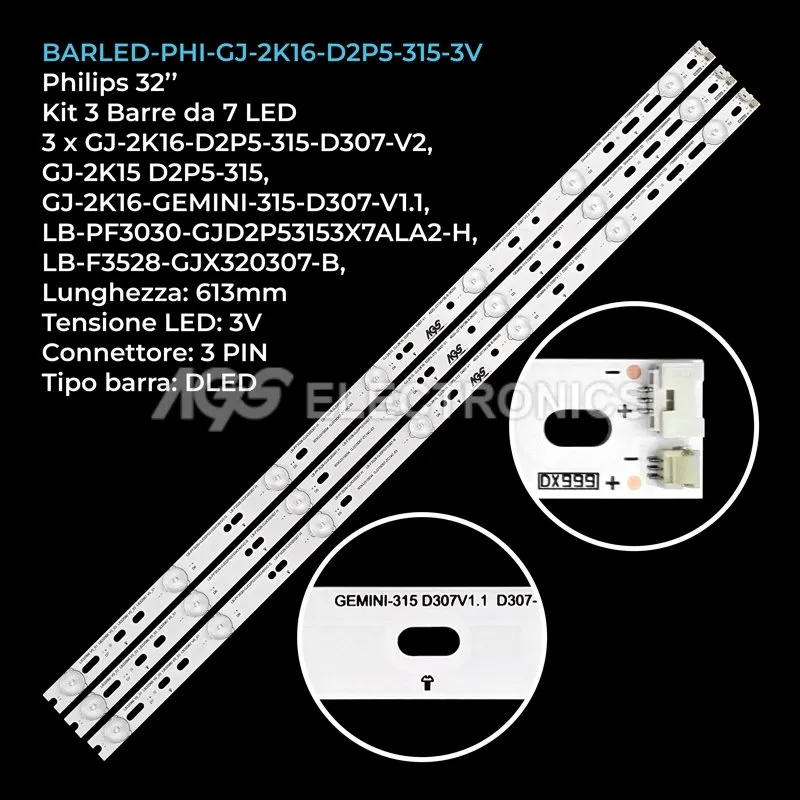 kit 3 barre LED retroilluminazione per Philips 32 pollici modello 32PHT413105