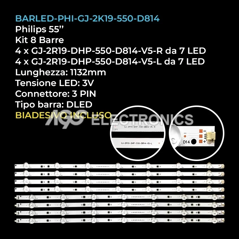 kit 8 barre LED retroilluminazione per Philips 55 pollici modello 55PUS880412