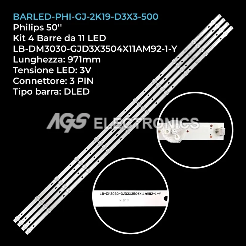 kit 4 barre LED retroilluminazione per Philips 50 pollici modello 50PUS750512