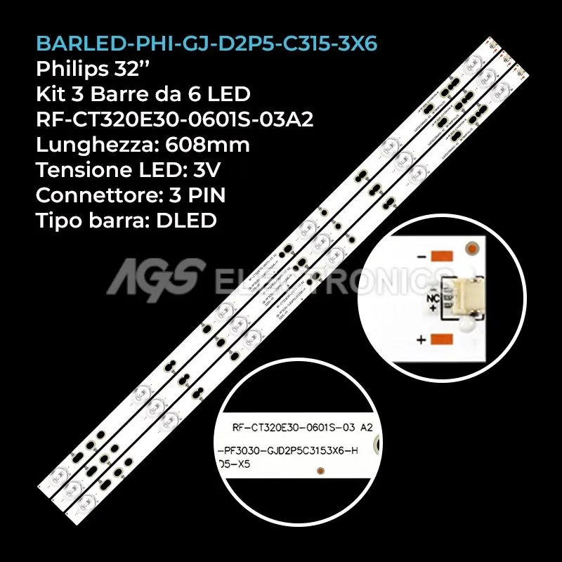 kit 3 barre LED retroilluminazione per Philips 32 pollici modello 32PHF3651