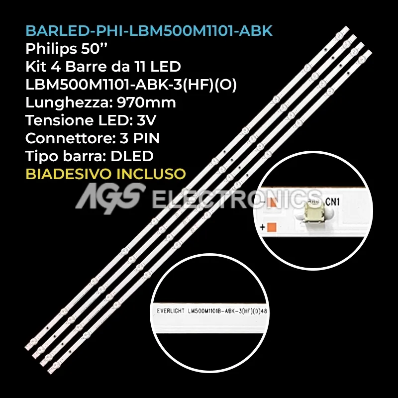 kit 4 barre LED retroilluminazione per Philips 50 pollici modello 50PUS755612