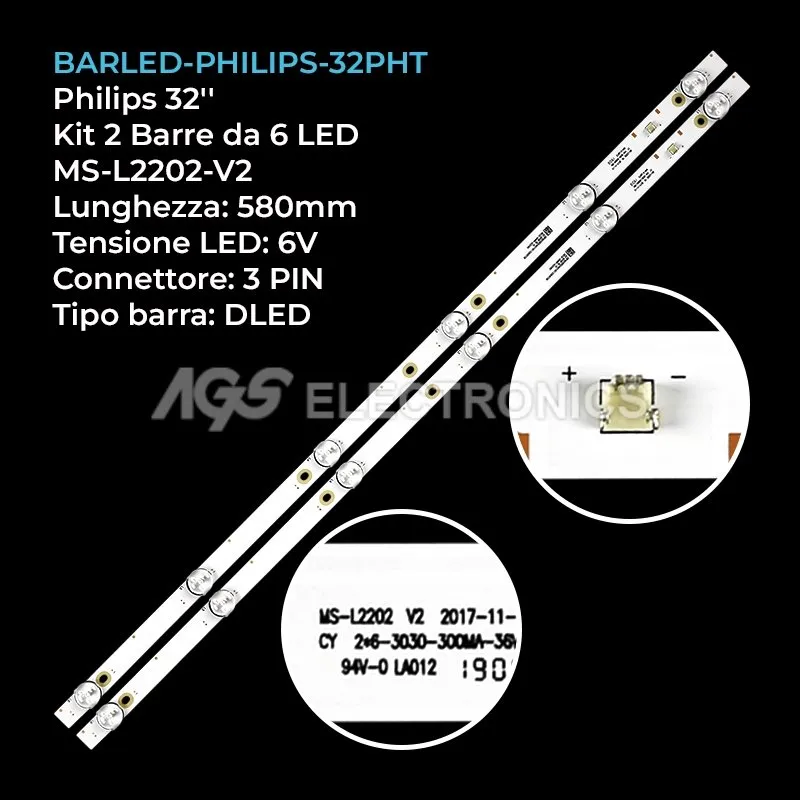kit 2 barre LED retroilluminazione per Arielli 32 pollici modello LED32DN6T21599