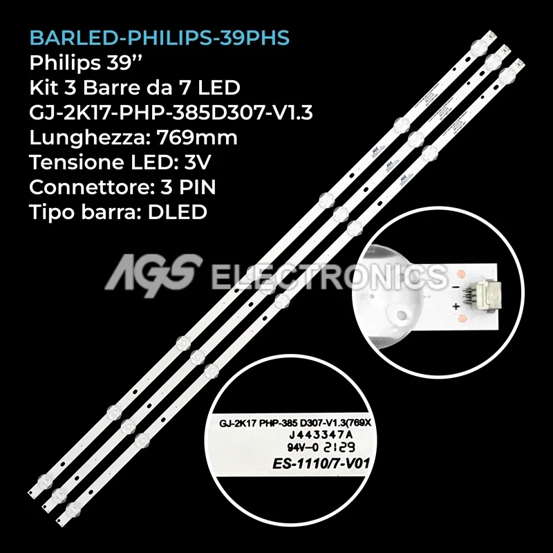 kit 3 barre LED retroilluminazione per Philips 39 pollici modello 39PHS4112