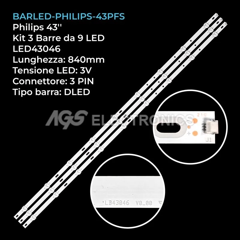 kit 3 barre LED retroilluminazione per Philips 43 pollici modello TPT430H3FHBN10K