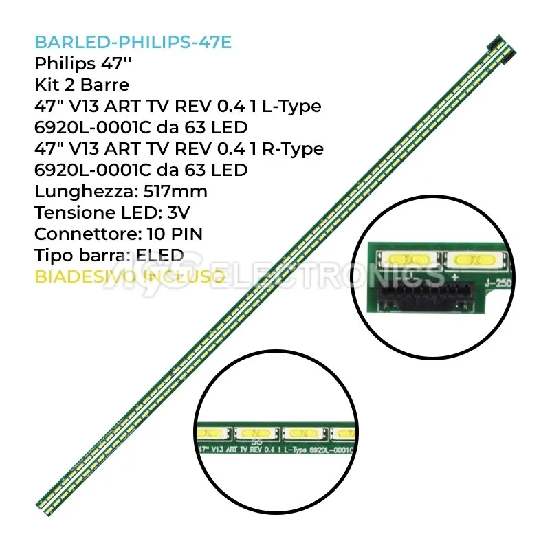 kit 2 barre LED retroilluminazione per LG 47 pollici modello 47LA690S