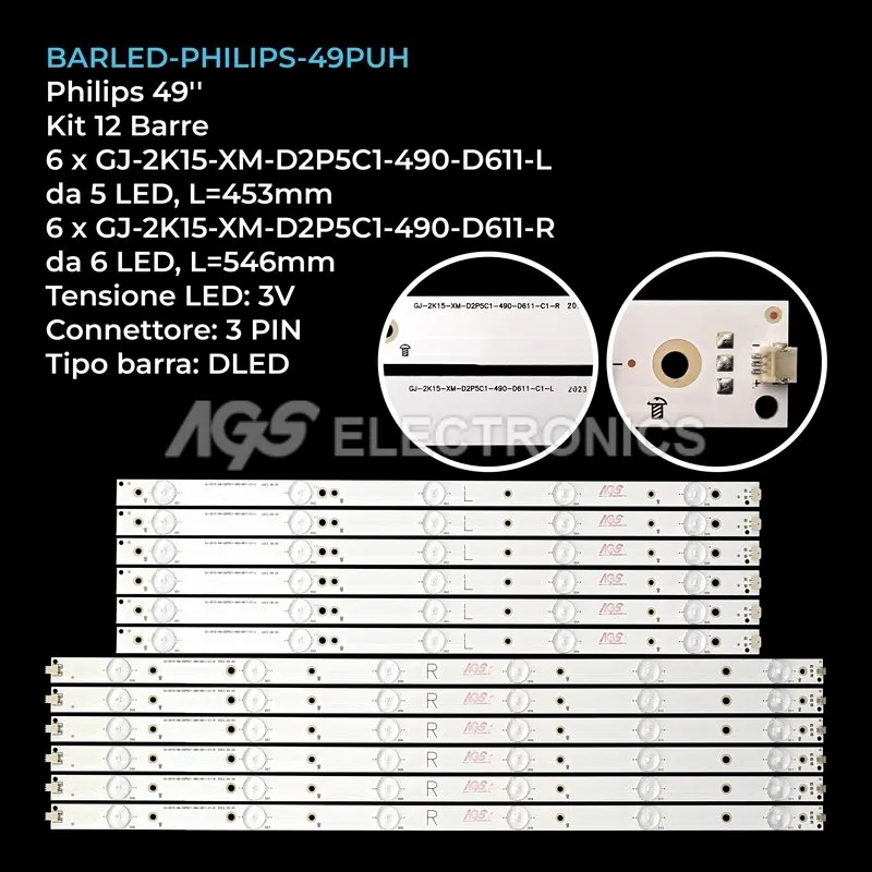 kit 12 barre LED retroilluminazione per Philips 49 pollici modello 49PUT490012