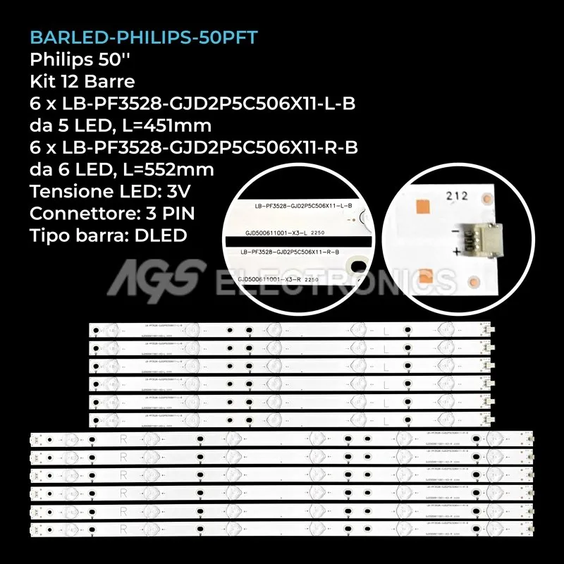 kit 12 barre LED retroilluminazione per Sharp 50 pollici modello LC50LB261U