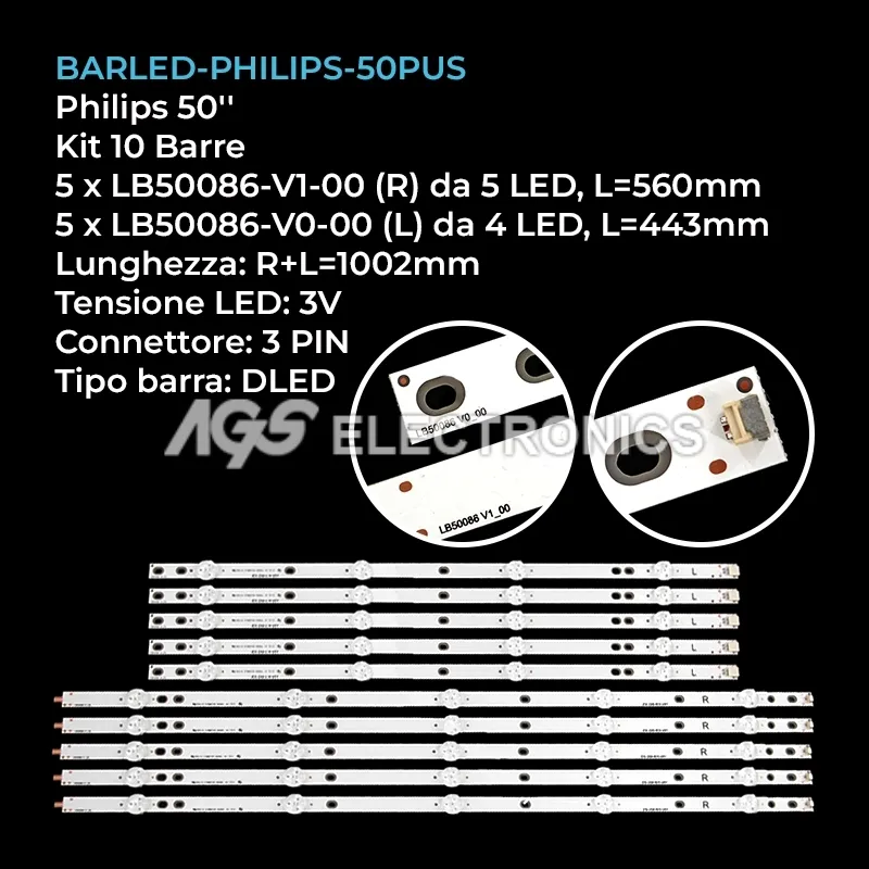 kit 10 barre LED retroilluminazione per Philips 50 pollici modello 50PUS616205