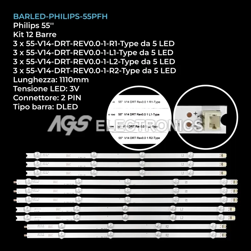 kit 12 barre LED retroilluminazione per Philips 55 pollici modello LC550DUNPGP3