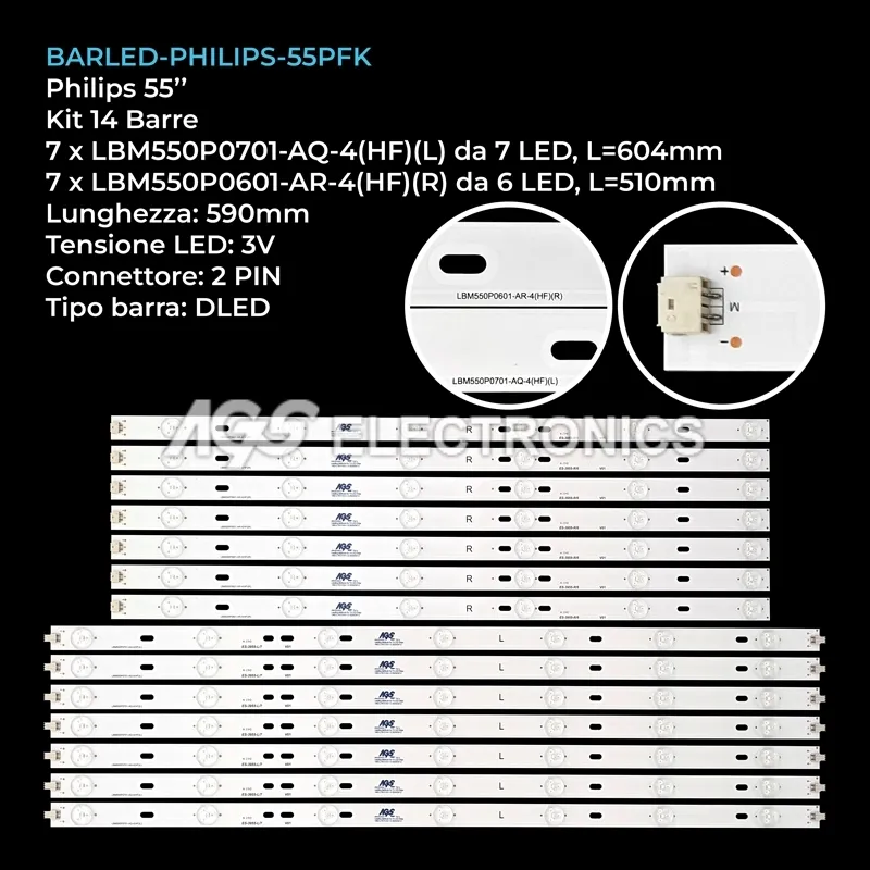 kit 14 barre LED retroilluminazione per Philips 55 pollici modello 55PFK5109