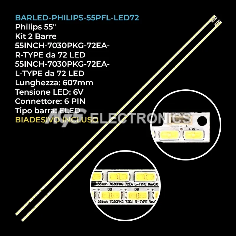 kit 2 barre LED retroilluminazione per Philips 55 pollici modello 55TA04