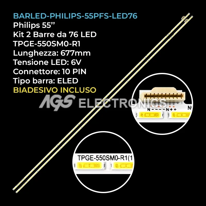 kit 2 barre LED retroilluminazione per Philips 55 pollici modello 55PFS8159