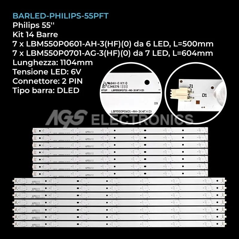 kit 14 barre LED retroilluminazione per Philips 55 pollici modello 55PFK5109