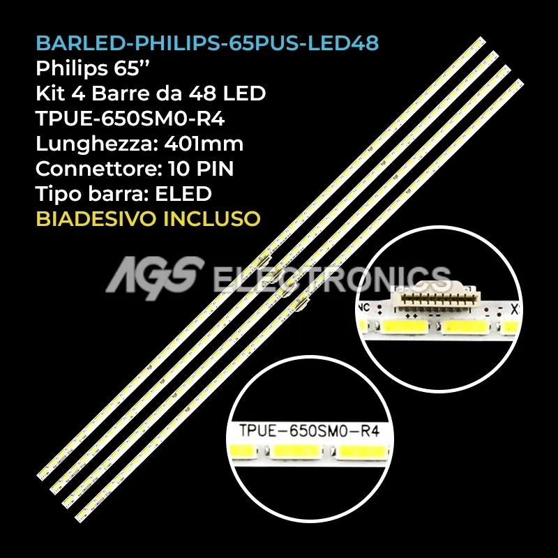 kit 4 barre LED retroilluminazione per Philips 65 pollici modello 65PUS7600R3