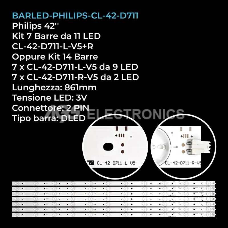 kit 7 barre LED retroilluminazione per Philips 42 pollici modello 42PFG6809